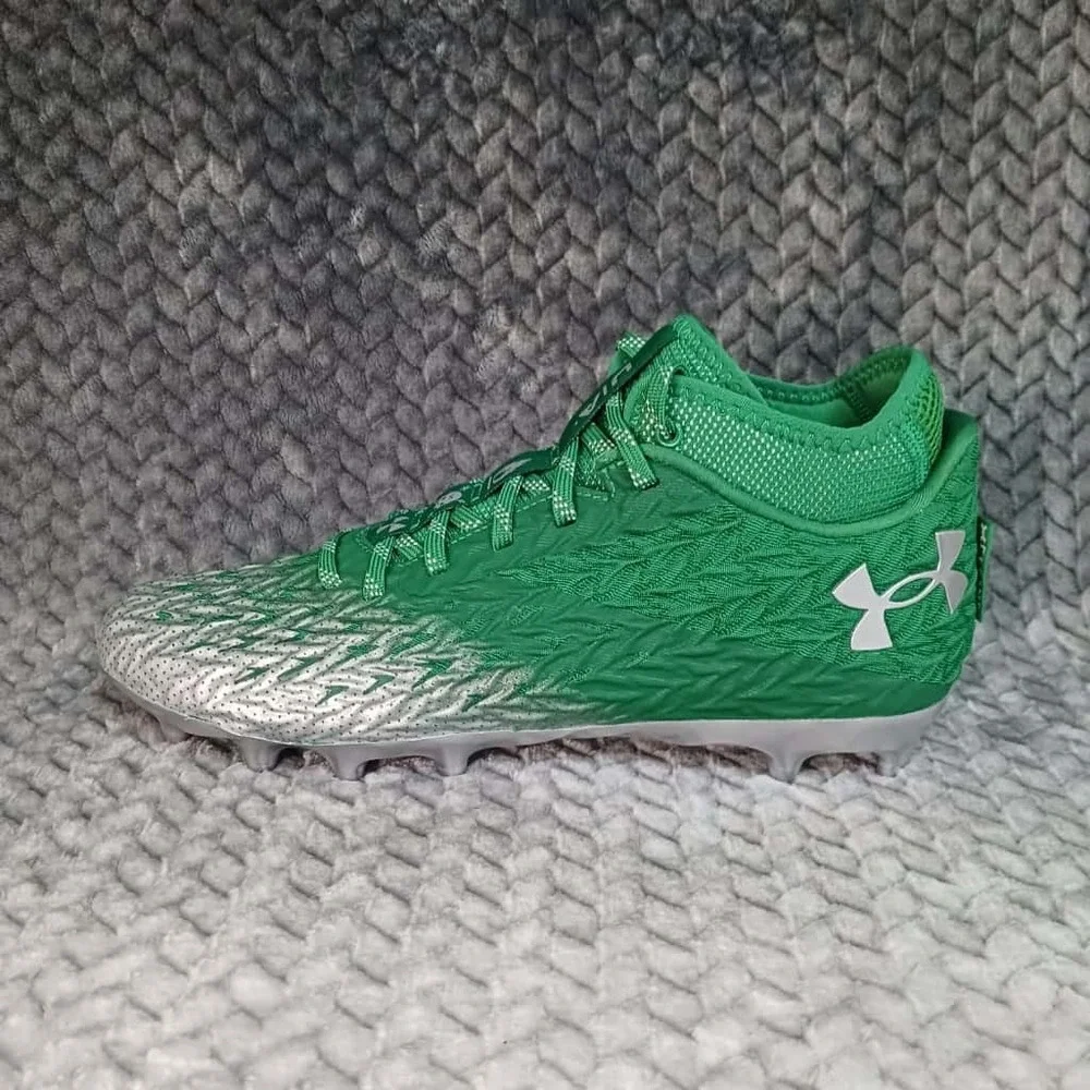 Under‎ Armour UA Spotlight 4 MC Men Football Cleats Silver Green Size 12